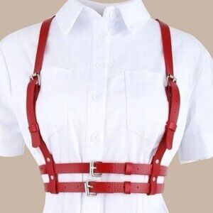 Red PU Leather Ring Link Harness Belt